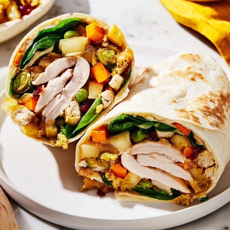 Enjoy a delicious Simple Christmas Leftover Wrap, featuring tender turkey and savory stuffing.