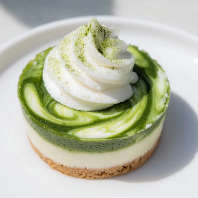Imagine the Matcha Swirl Snowdrift Cheesecake Cups with a luscious matcha swirl and whipped topping, ideal after dinner.