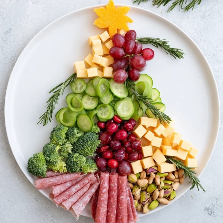 This appetizing Evergreen Tree Snack Board presents an artful arrangement of snacks, ready to serve and enjoy.
