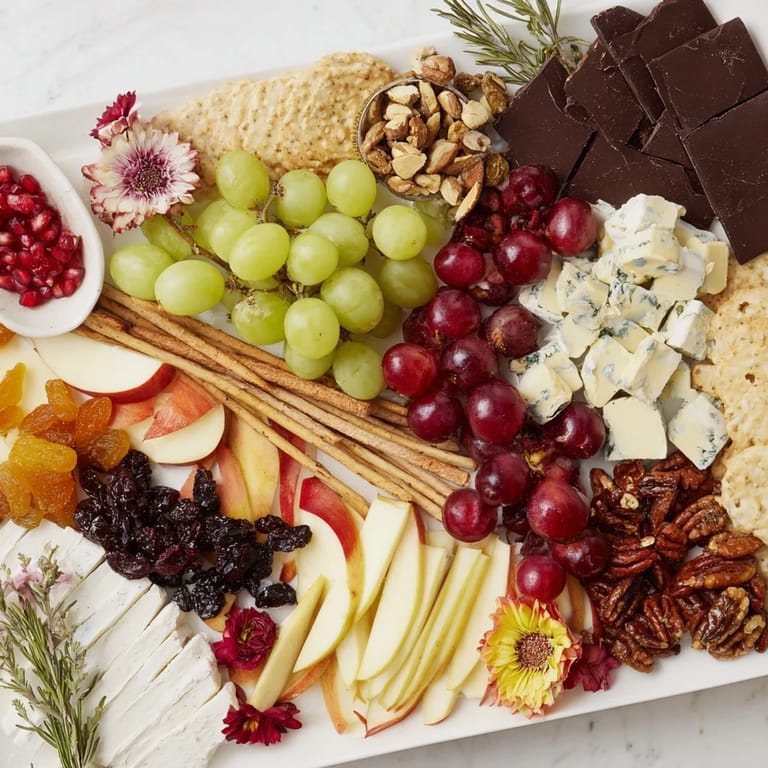 Delectable Winter Wonderland Grazing Tray with brie, grapes, and crackers, a perfect holiday appetizer to share.