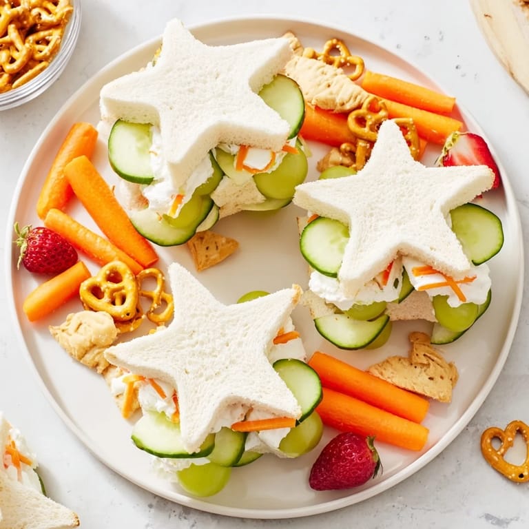Delicious Beach Day Starfish Snack Spread, featuring charming sandwiches and refreshing fruit for a party.