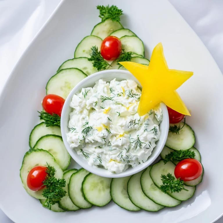 Fresh Cucumber and Tomato Tree Dip Platter: Imagine crisp cucumber and juicy tomato with a delicious creamy dip, so inviting!