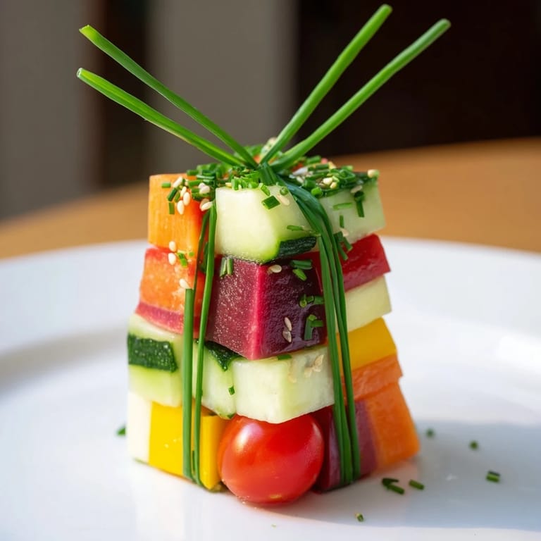 Freshly assembled Stacked Gift Box Veggie Cubes showcasing various colorful, crisp vegetable cubes for a healthy snack option.