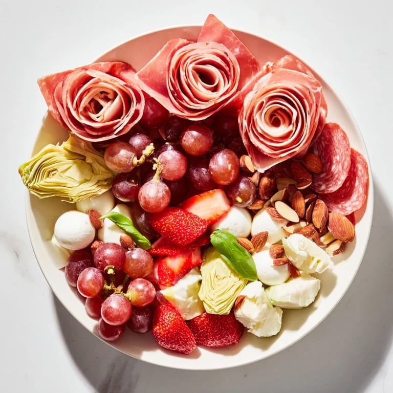 Delectable and artfully arranged, a prosciutto rose bouquet board provides a gourmet, shareable appetizer ready to serve.
