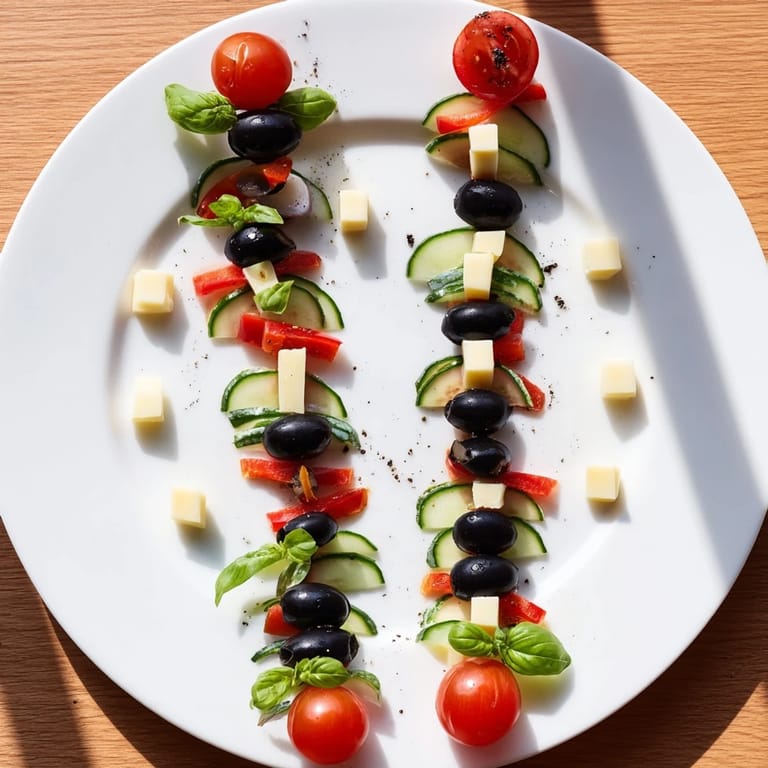 Vibrant Double Helix Genetic Code appetizer, a visually engaging fusion of fresh ingredients perfect for sharing.