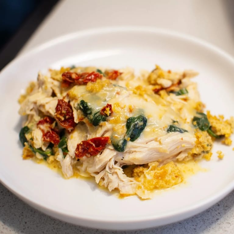A close-up of the flavorful Marry Me Chicken Casserole, a comforting and easy American dinner recipe.