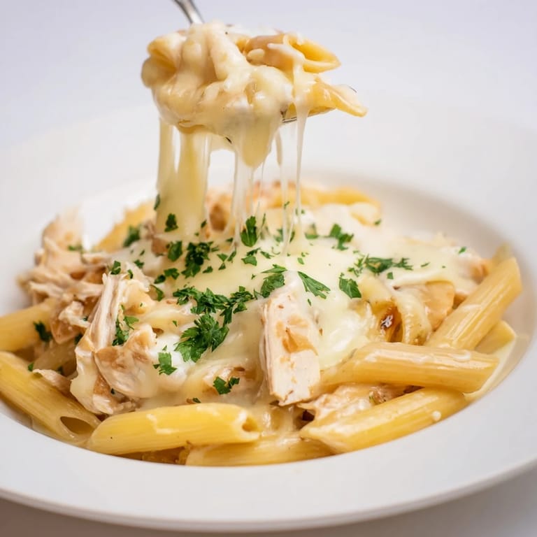 The creamy sauce coats every penne in this filling, delicious Tinis Creamy Chicken Pasta recipe.