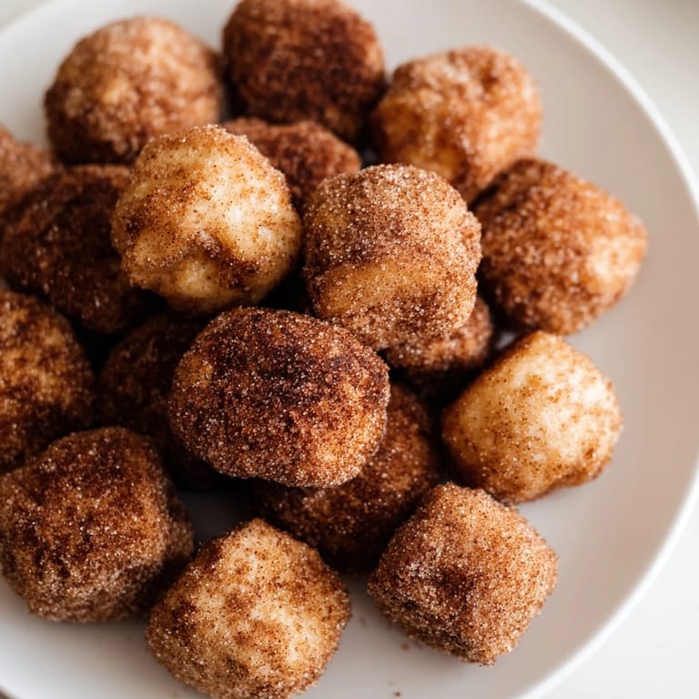 Warm, bite-sized air fryer cinnamon donuts, showcasing a delicious, quick homemade dessert option.