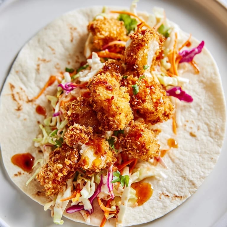 These mouthwatering Hot Honey Chicken Tacos feature perfectly fried chicken with a zesty slaw topping.