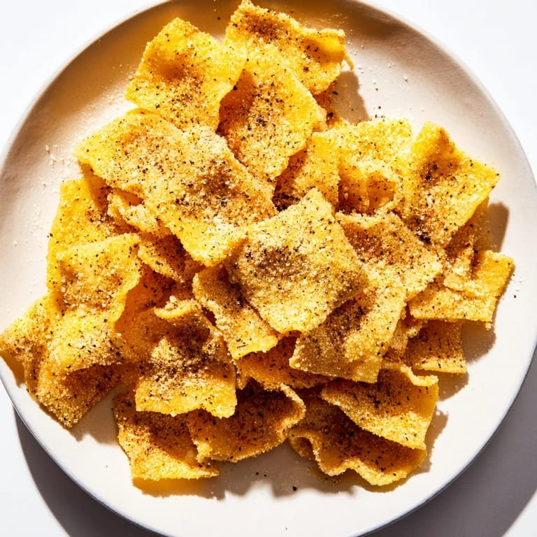 Air-fried Crunchy Parmesan Pasta Chips, perfectly crisp and seasoned, make a fantastic, simple vegetarian appetizer.