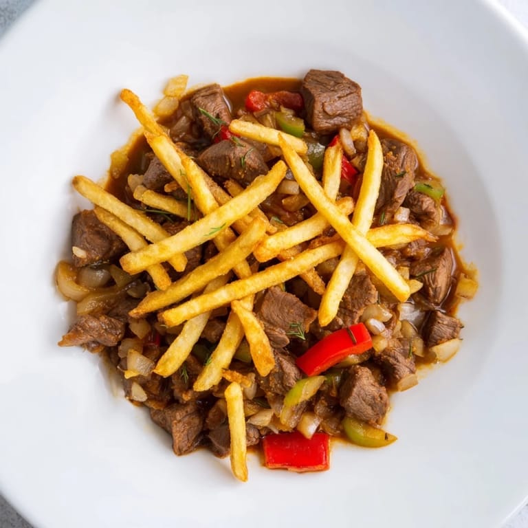 Thick, paprika-infused Czech Goulash served with crispy fried potatoes; a classic comfort meal.