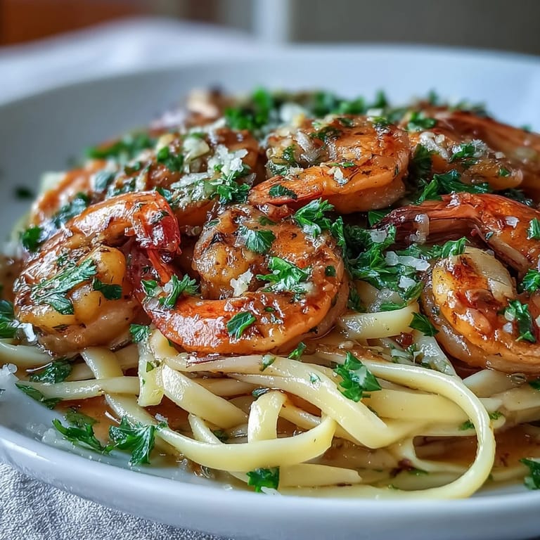 Sizzling Shrimp Scampi With Linguine features pink shrimp in garlic butter sauce tossed over linguine with vibrant parsley.