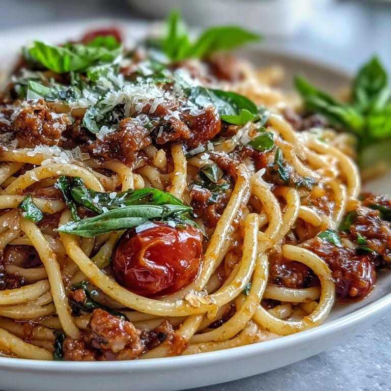 Fresh basil and grated Parmesan garnish this vibrant, wine-kissed Italian fusion dinner served in a white bowl.
