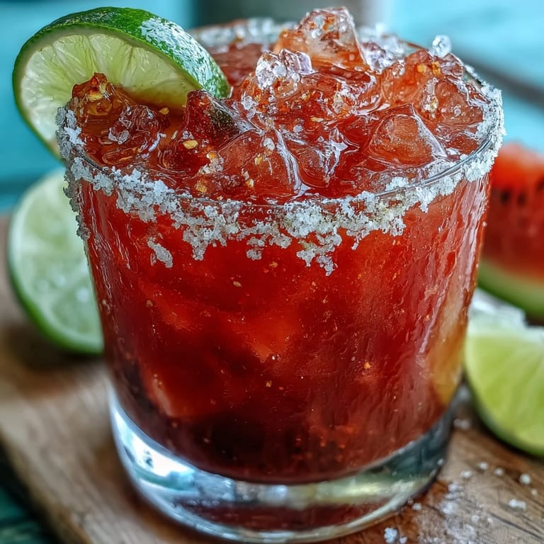 Frosted rocks glass filled with ice and a vibrant pink Best Guava Margarita, garnished with guava.
