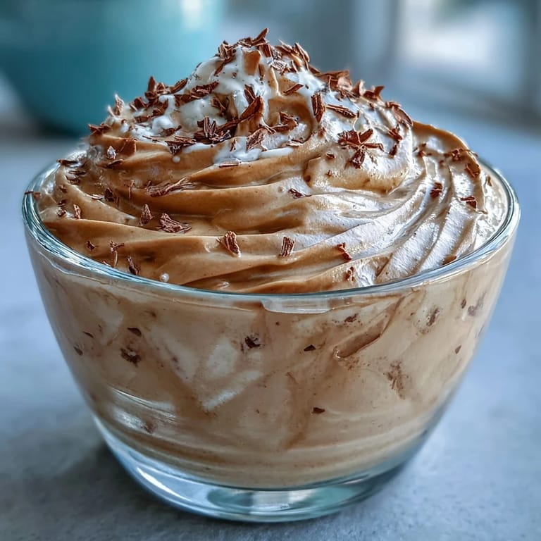 Smooth, chilled Hojicha Mousse layered in glass cups with cocoa garnish.