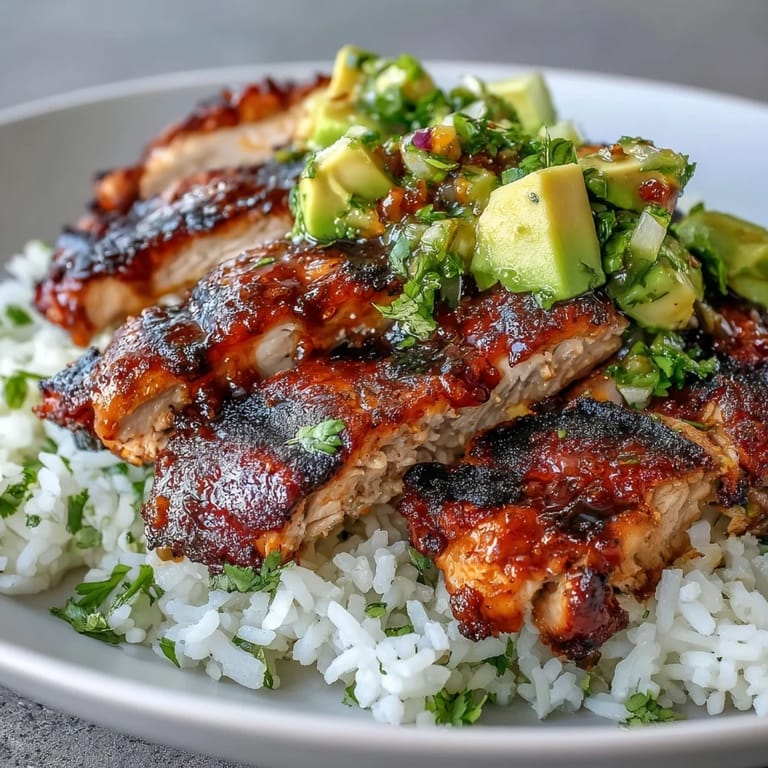 Fresh lime wedges garnish the vibrant Tangy Honey Lime Chicken & Avocado Rice Stack.