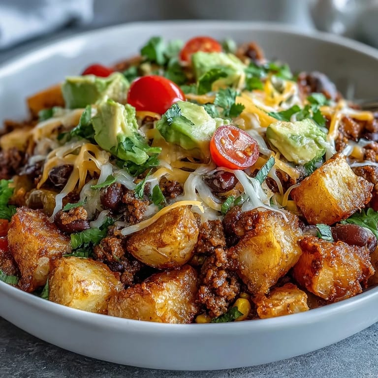 Serve this Loaded Potato Taco Bowl with lime wedges and a dollop of sour cream for a flavorful, protein-packed dinner.