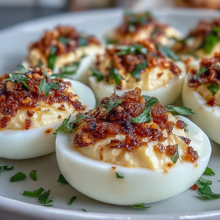 Golden yolks and vibrant chili oil make these Spicy Chili Garlic Deviled Eggs pop.