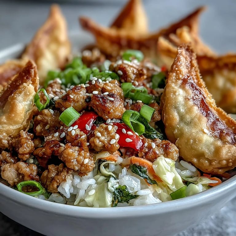 Ground chicken and crisp veggies are tossed in sesame sauce, then served with crunchy baked wonton chips.