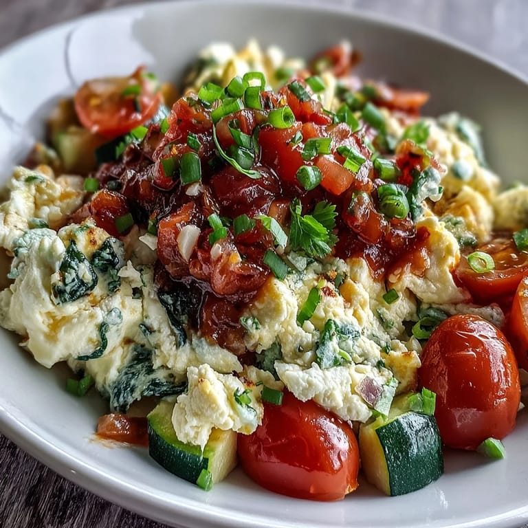Steaming hot Egg White Veggie Scramble with Salsa served alongside whole grain toast for breakfast.