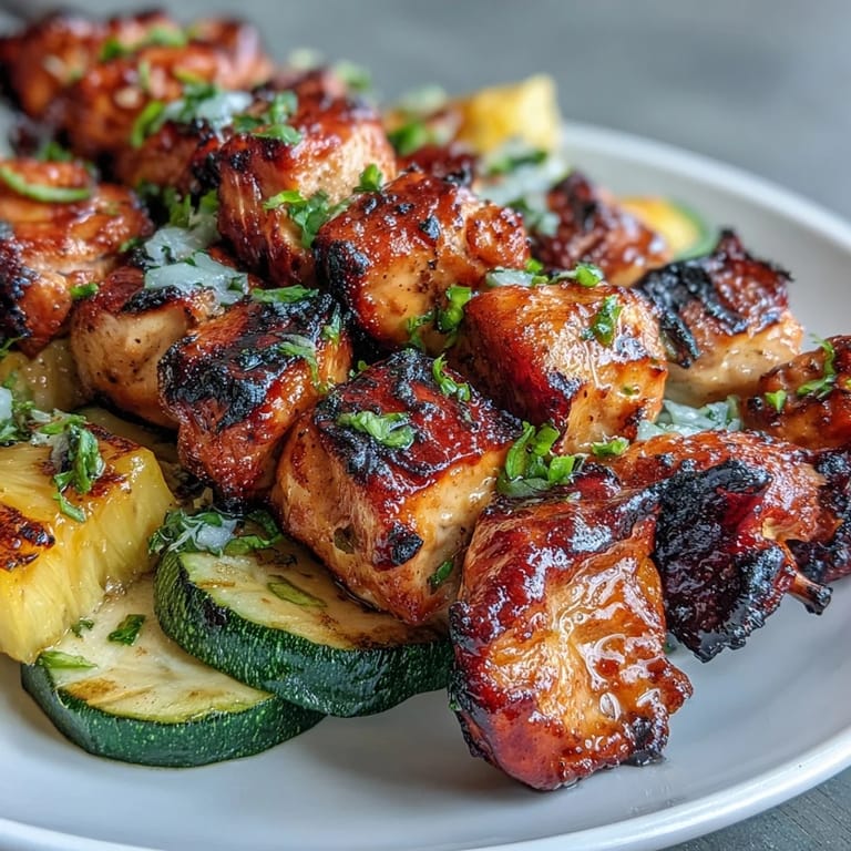 Vibrant honey-lime chicken skewers with zucchini and pineapple, charred to perfection and perfect for warm-weather grilling.