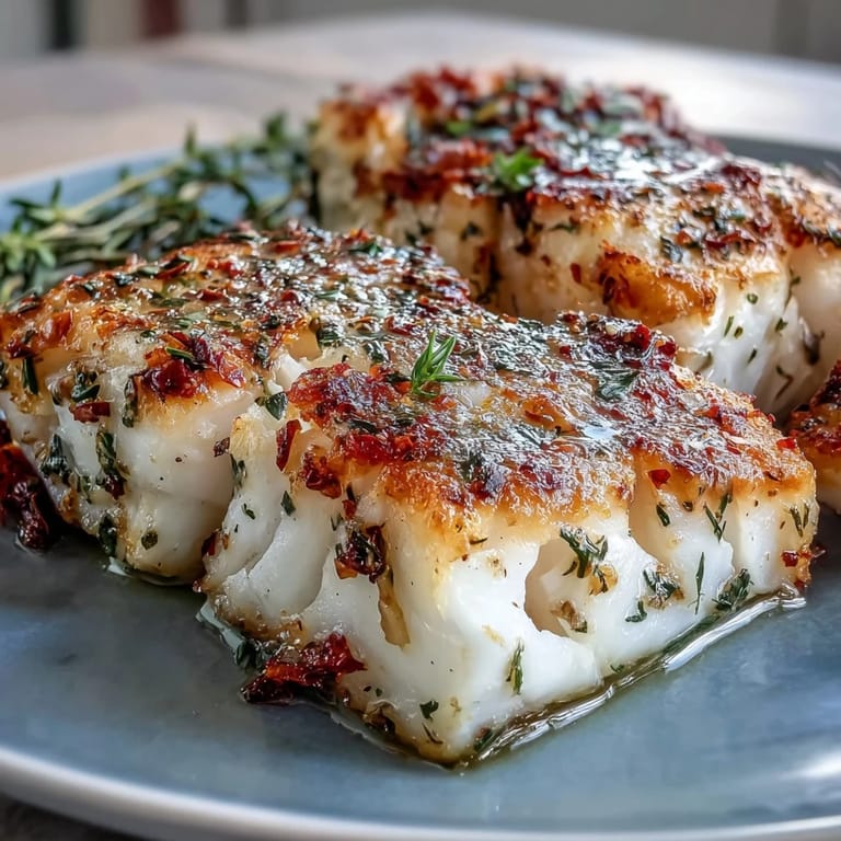 Sheet pan baked cod fillets with lemon, garlic, and fresh herbs, served alongside tender asparagus and juicy cherry tomatoes for a quick, nutritious meal.  