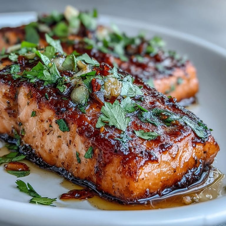 Oven-baked salmon glazed with sweet honey, zesty lime, and fragrant garlic butter, garnished with chopped cilantro for a flavorful, gluten-free dinner.