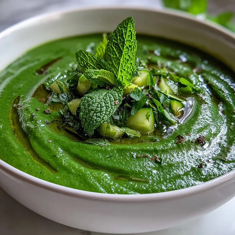 Creamy green detox soup with zucchini, peas, and broccoli, brightened with lemon zest and fresh parsley for a refreshing flavor.