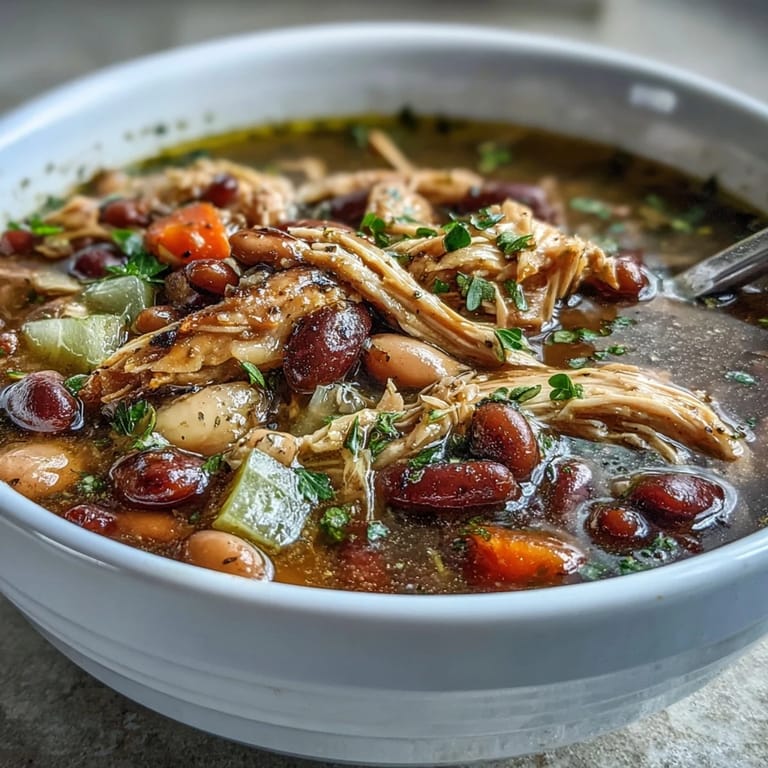 Creamy beans and savory turkey combine in a comforting bowl of slow-simmered 15-bean soup.