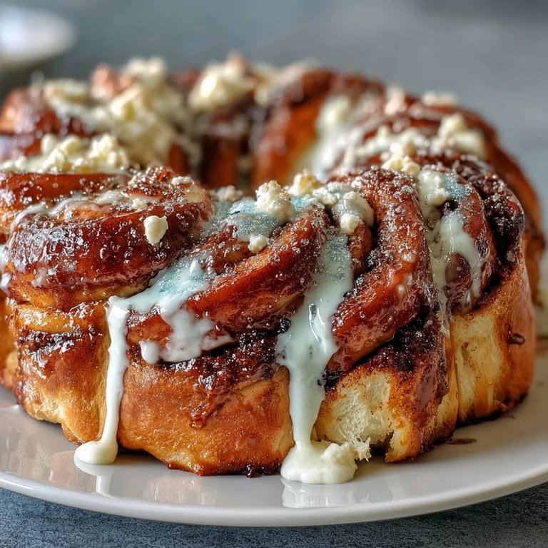 Golden-baked Mardi Gras King Cake Cinnamon Roll Wreath drizzled with icing and decorated with colorful sanding sugars.