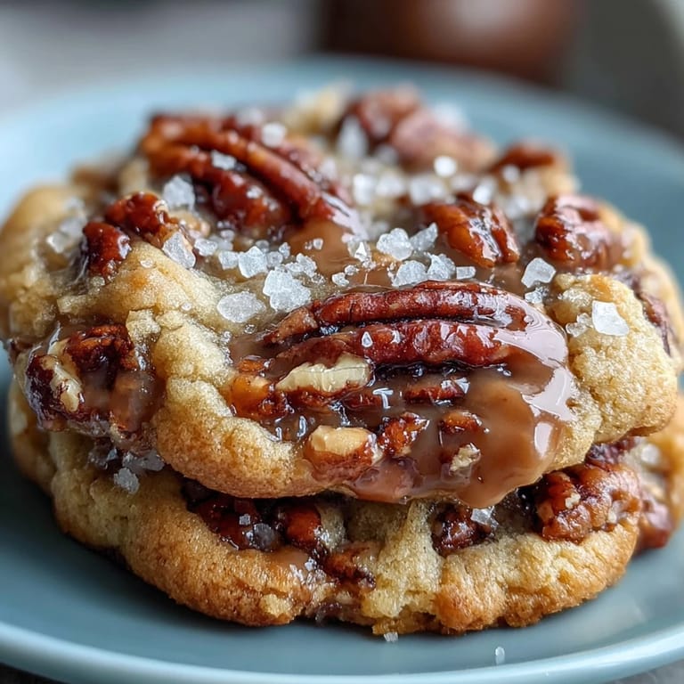 Soft and chewy brown butter pecan cookies with toasted pecans, lightly dusted with flaky sea salt for a perfect dessert.