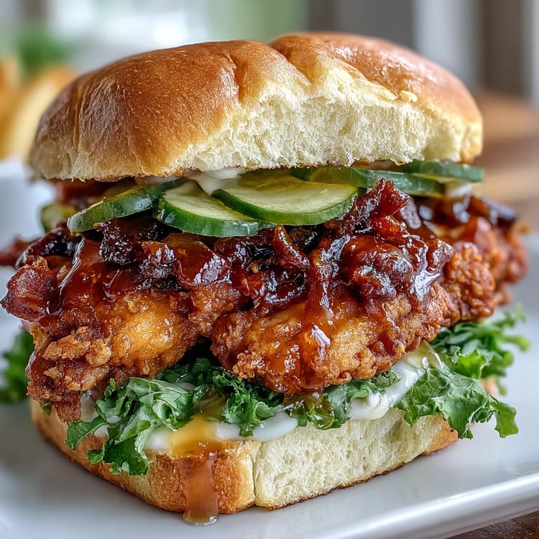 Close-up of a hot honey chicken sandwich ready to be devoured.