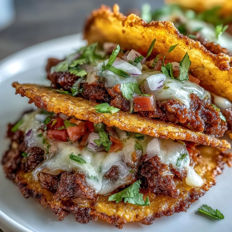 Savory burger filling meets crunchy rice shells in these Crispy Rice Burger Tacos.