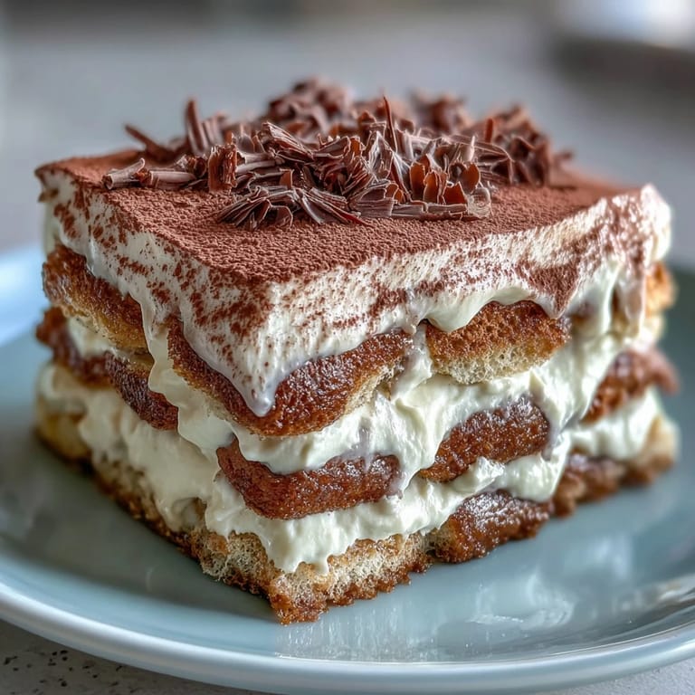 Chilled Hojicha Tiramisu adorned with cocoa, showcasing a delicate Japanese flavor.