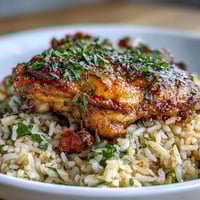 Aromatic Nandos-style Portuguese chicken and rice in one pot, with vibrant spices and tender chicken thighs simmering together.