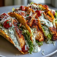 Golden Caesar Salad Smash Tacos filled with juicy chicken and crisp lettuce.